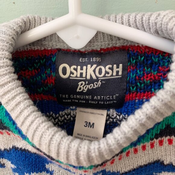 OshKosh Fairisle Christmas Sweater • T-Rex Dinosaurs • 3 Months - Picture 2 of 2